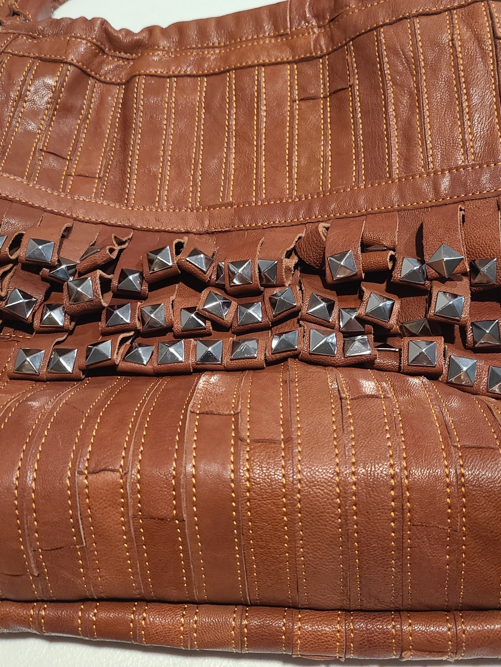 AmeriLeather Brown Studded Leather Hobo Bag - Gem